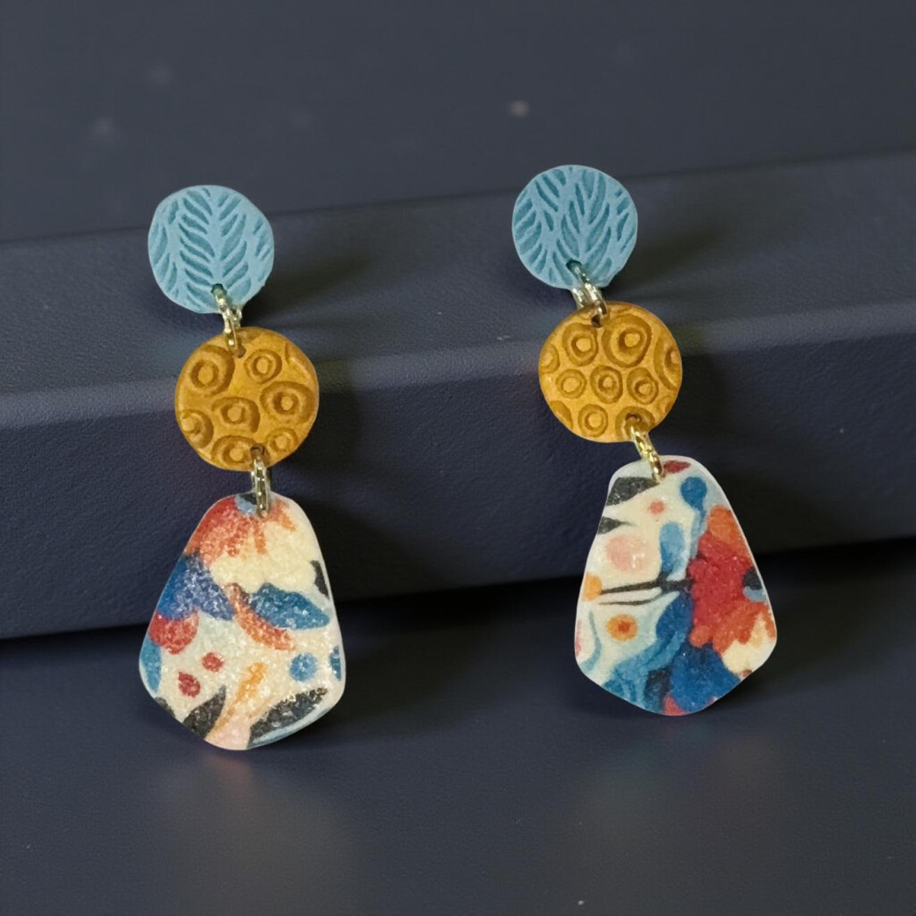 Picasso-Inspired Lightweight Polymer Clay Flowered Earrings