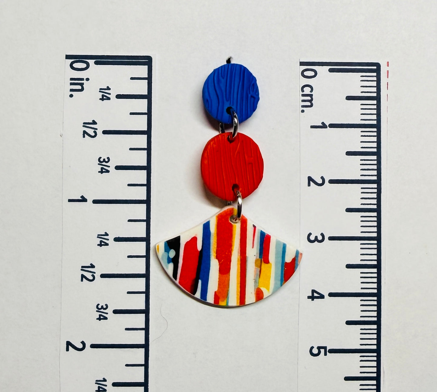 Abstract Watercolor Lines Polymer Clay Colorful 3 Part Drop Earrings