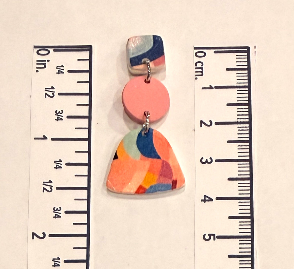 Abstract Pattern Polymer Clay 3 Part Post Earrings