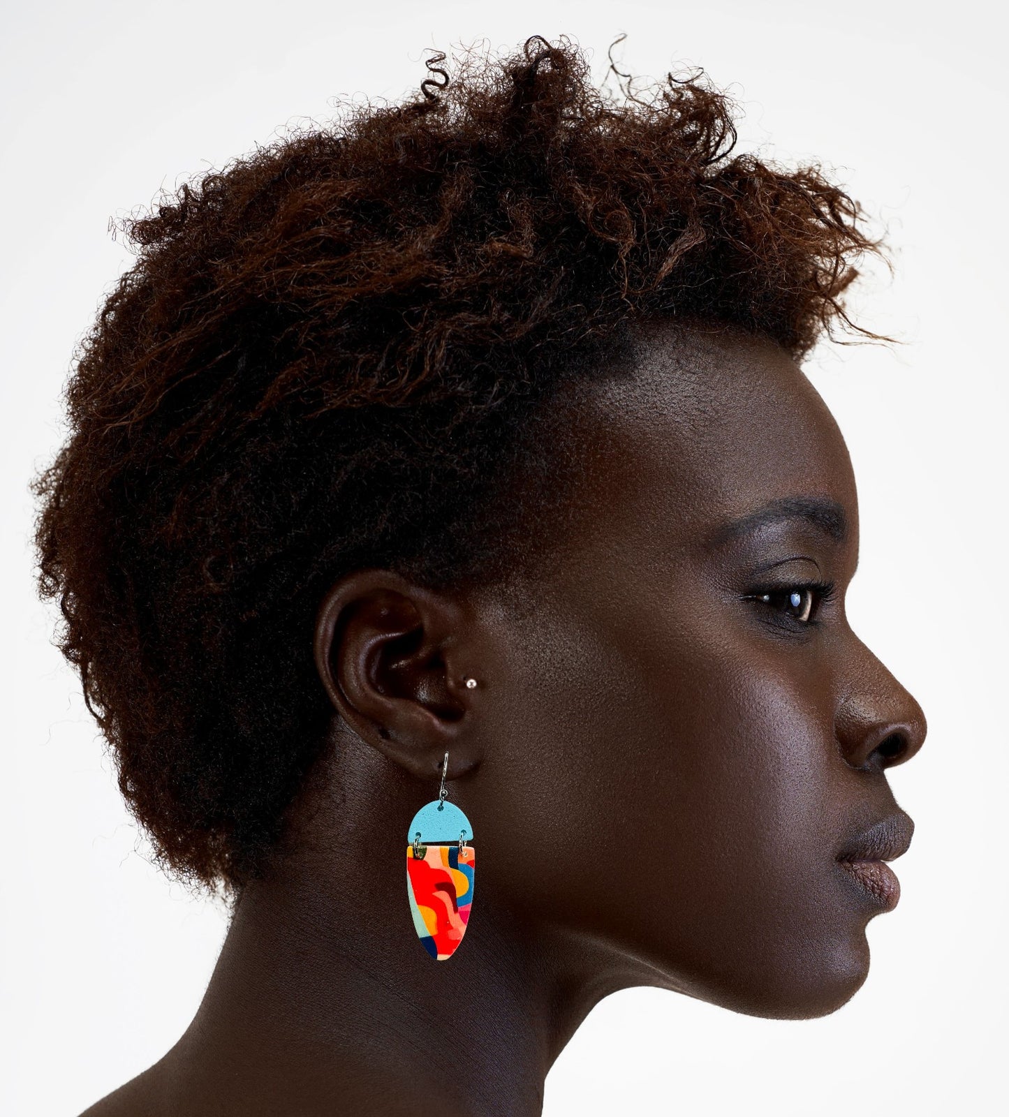 Colorful Abstract Pattern Polymer Clay Wire Earrings