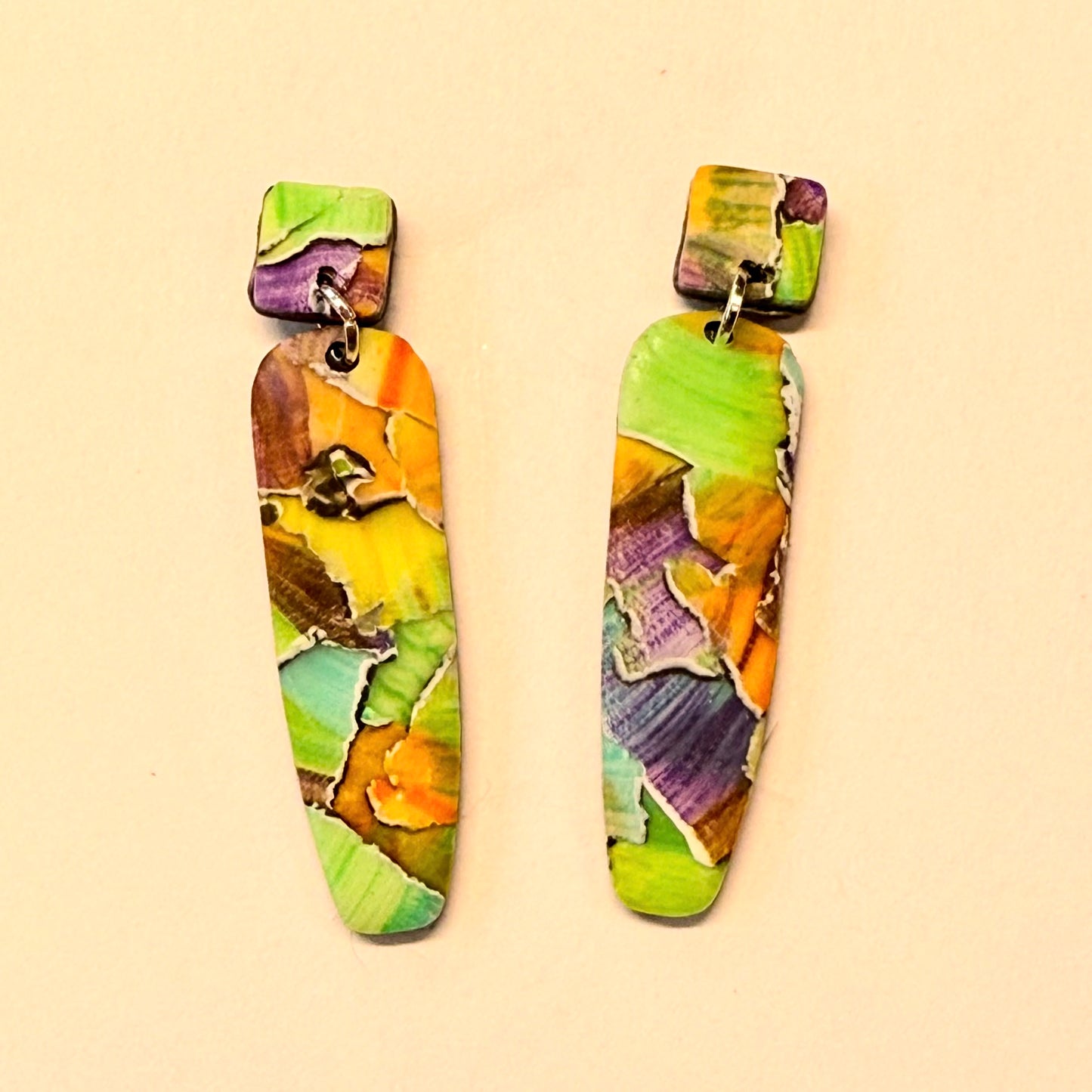 Bright Watercolor Post Drop Earrings