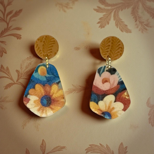 Picasso-Inspired Lightweight Polymer Clay Flowered Earrings