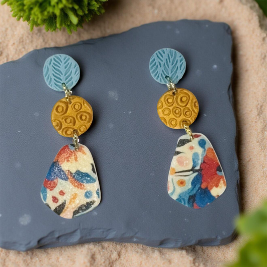 Picasso-Inspired Lightweight Polymer Clay Flowered Earrings