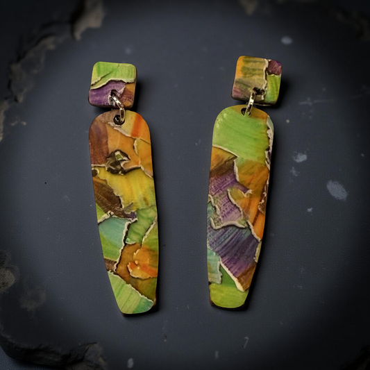 Bright Watercolor Post Drop Earrings