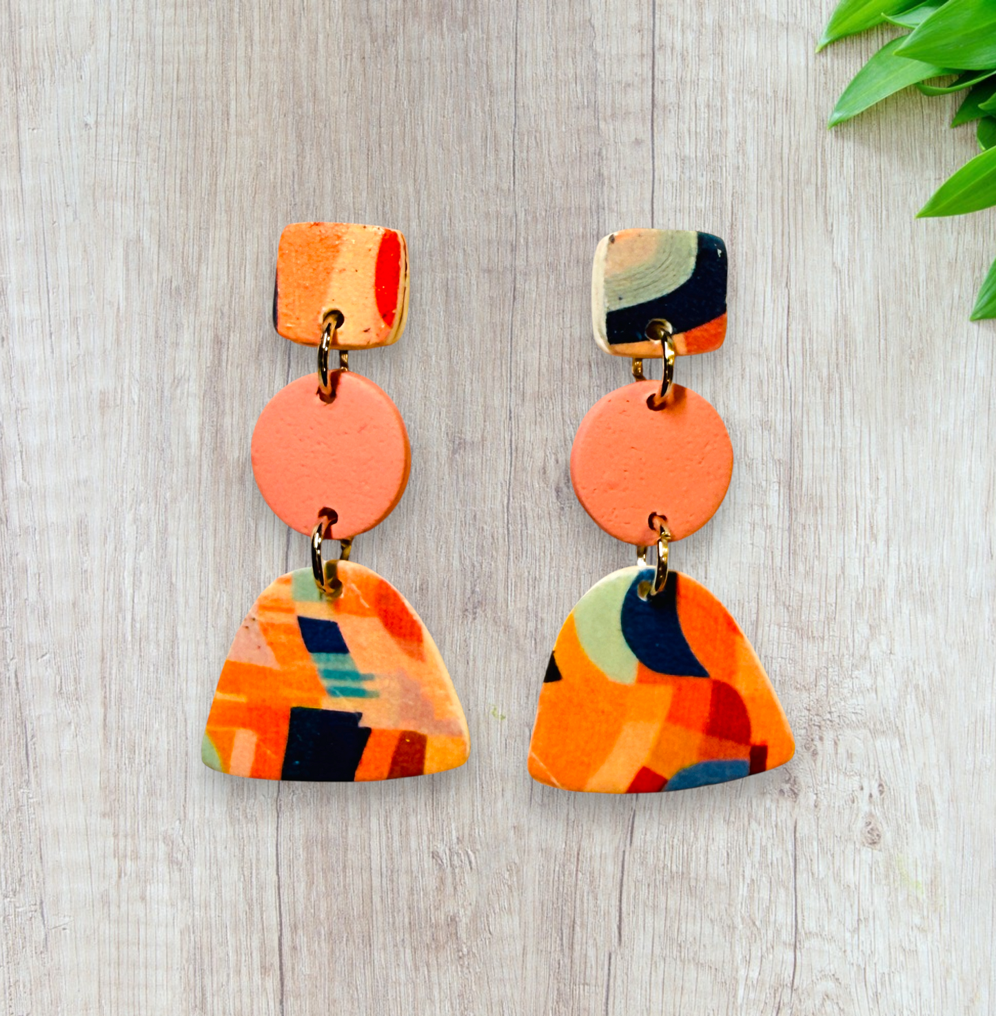 Abstract Pattern Polymer Clay 3 Part Post Earrings