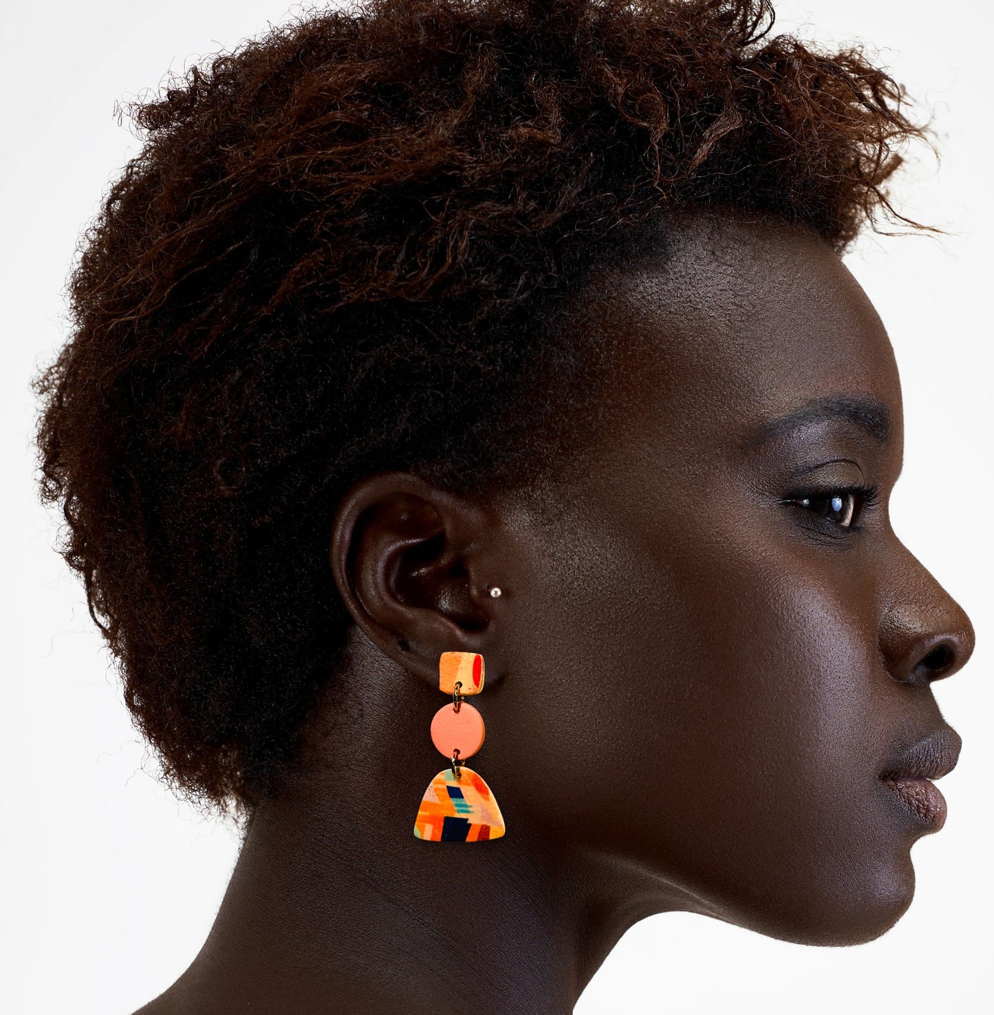Abstract Pattern Polymer Clay 3 Part Post Earrings
