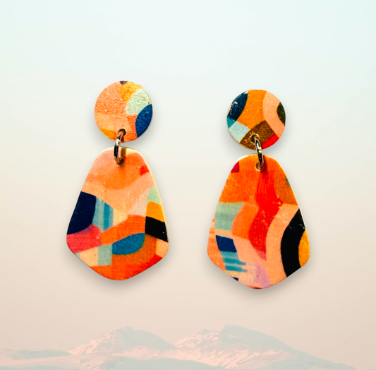 Abstract Pattern Polymer Clay Earrings Post and Drop