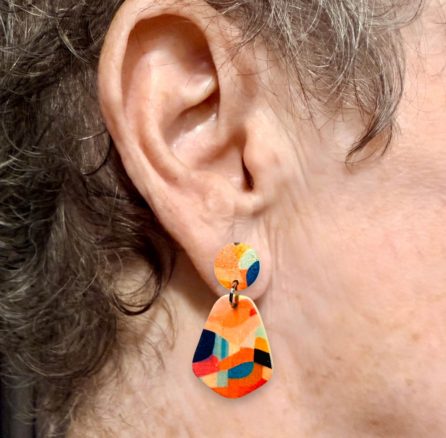 Abstract Pattern Polymer Clay Earrings Post and Drop