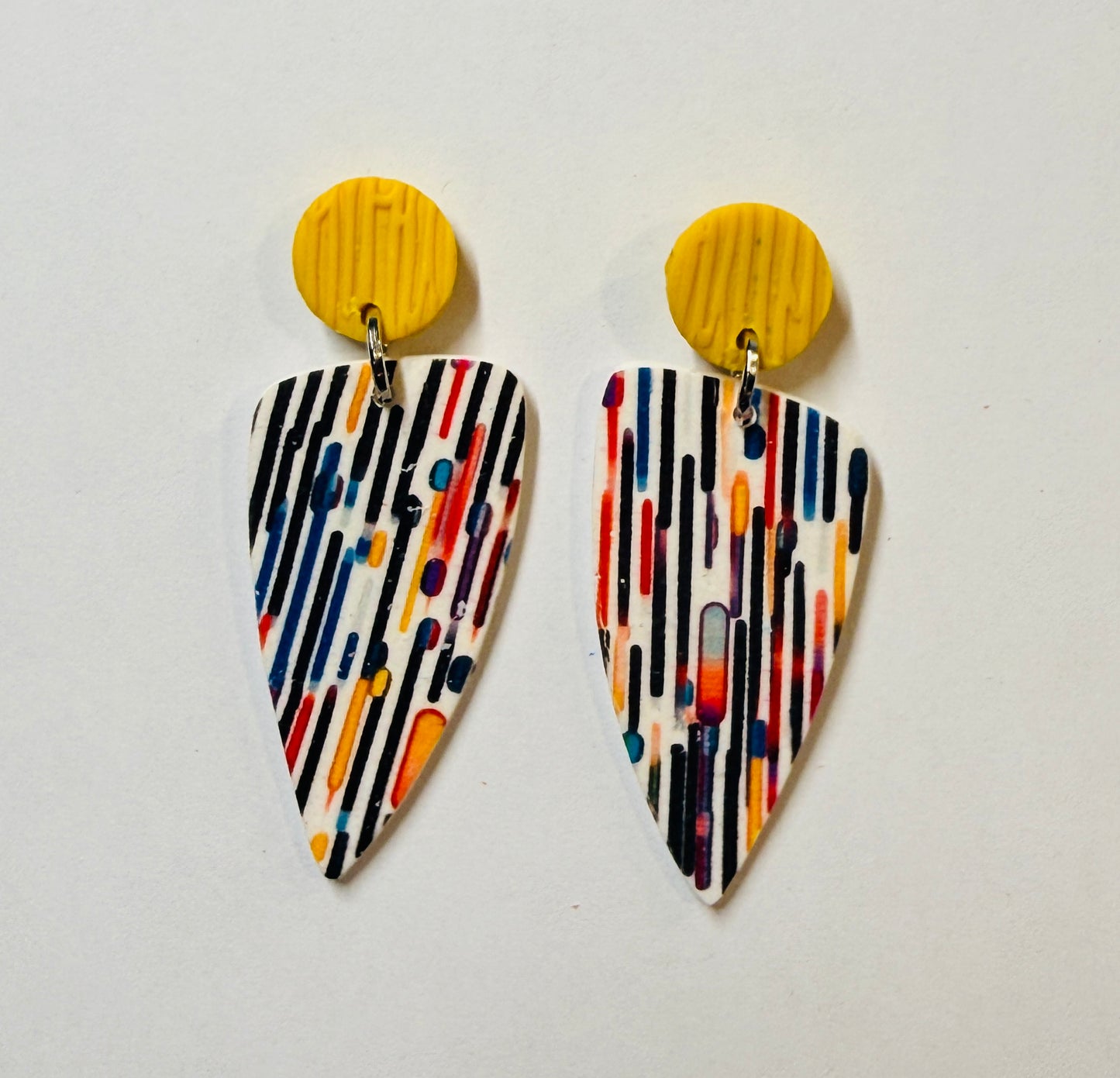 Lines and Dots Polymer Clay Colorful Post and Drop Earrings