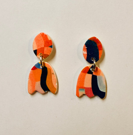 Colorful Abstract Pattern Polymer Clay Post Earrings