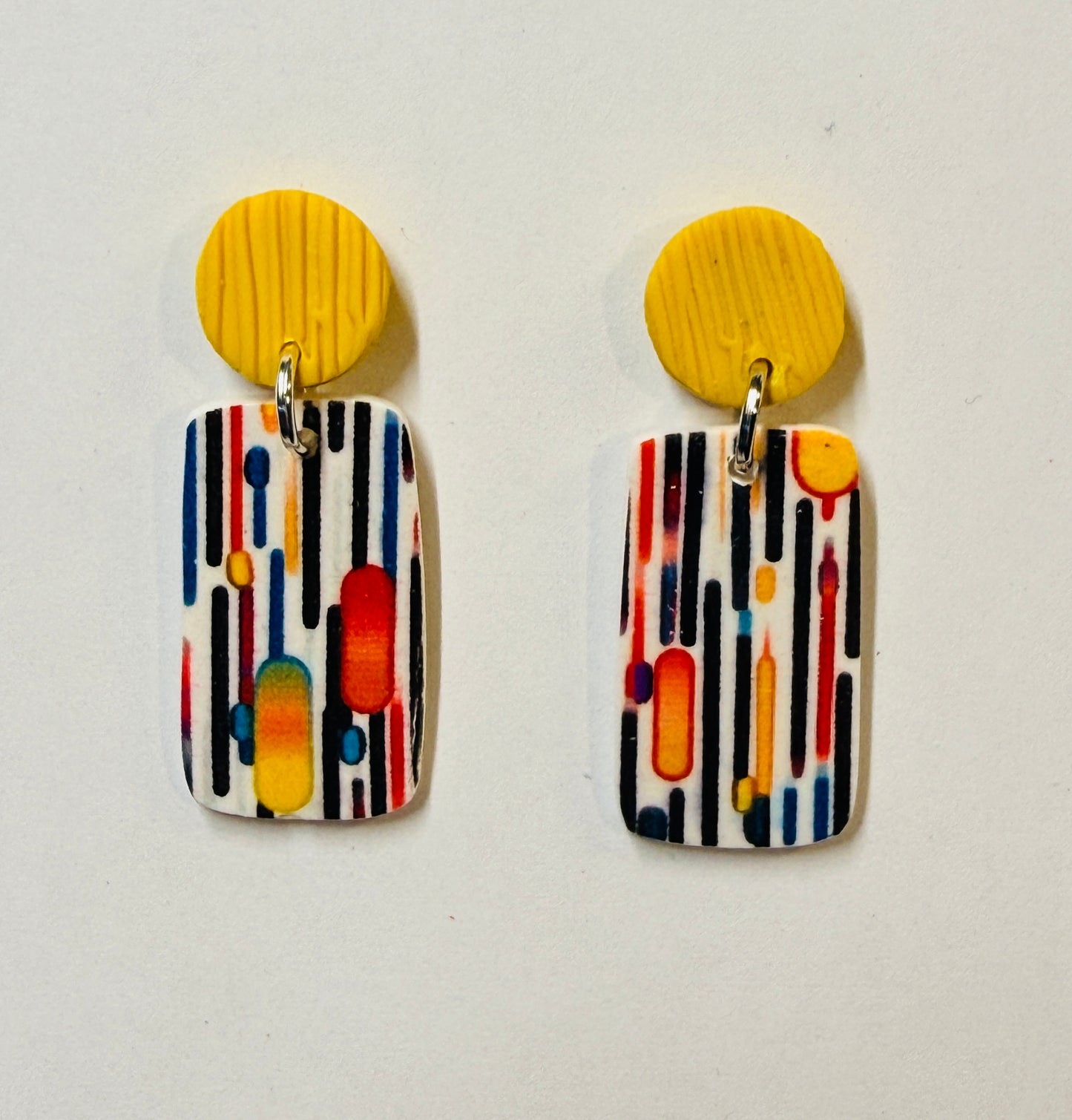 Lines and Dots Polymer Clay Colorful Post and Drop Earrings