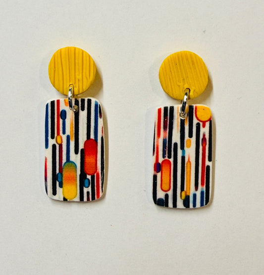 Lines and Dots Polymer Clay Colorful Post and Drop Earrings
