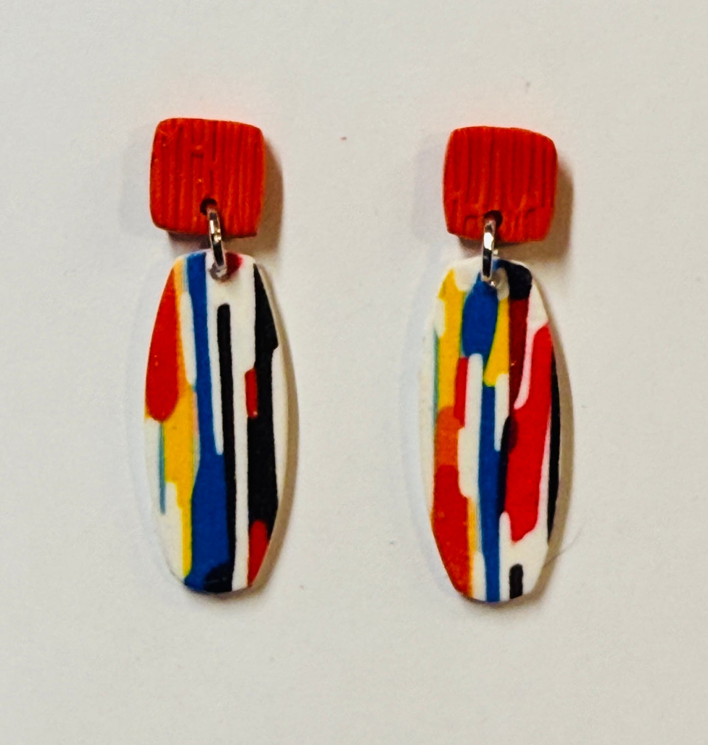Watercolor Lines Abstract Polymer Clay Colorful Post and Drop Earrings