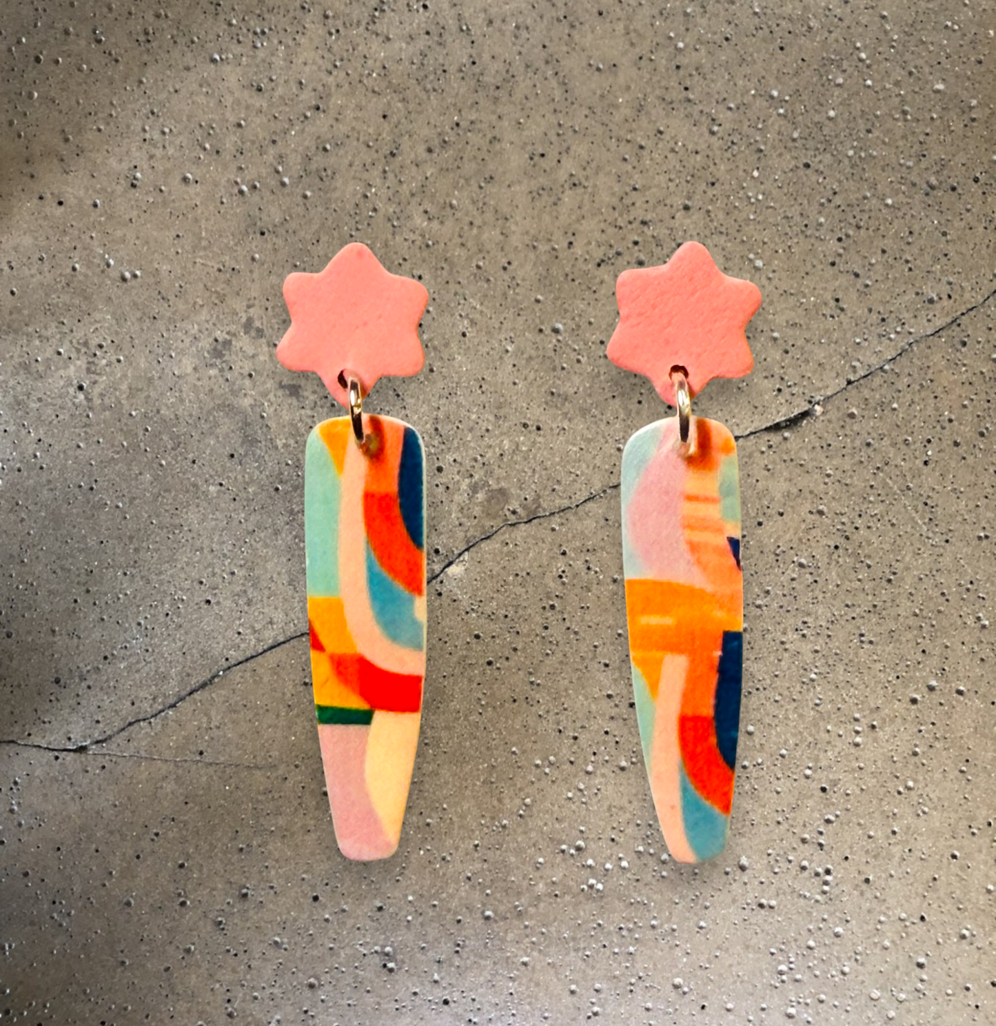 Colorful Abstract Pattern Polymer Clay Post Earrings