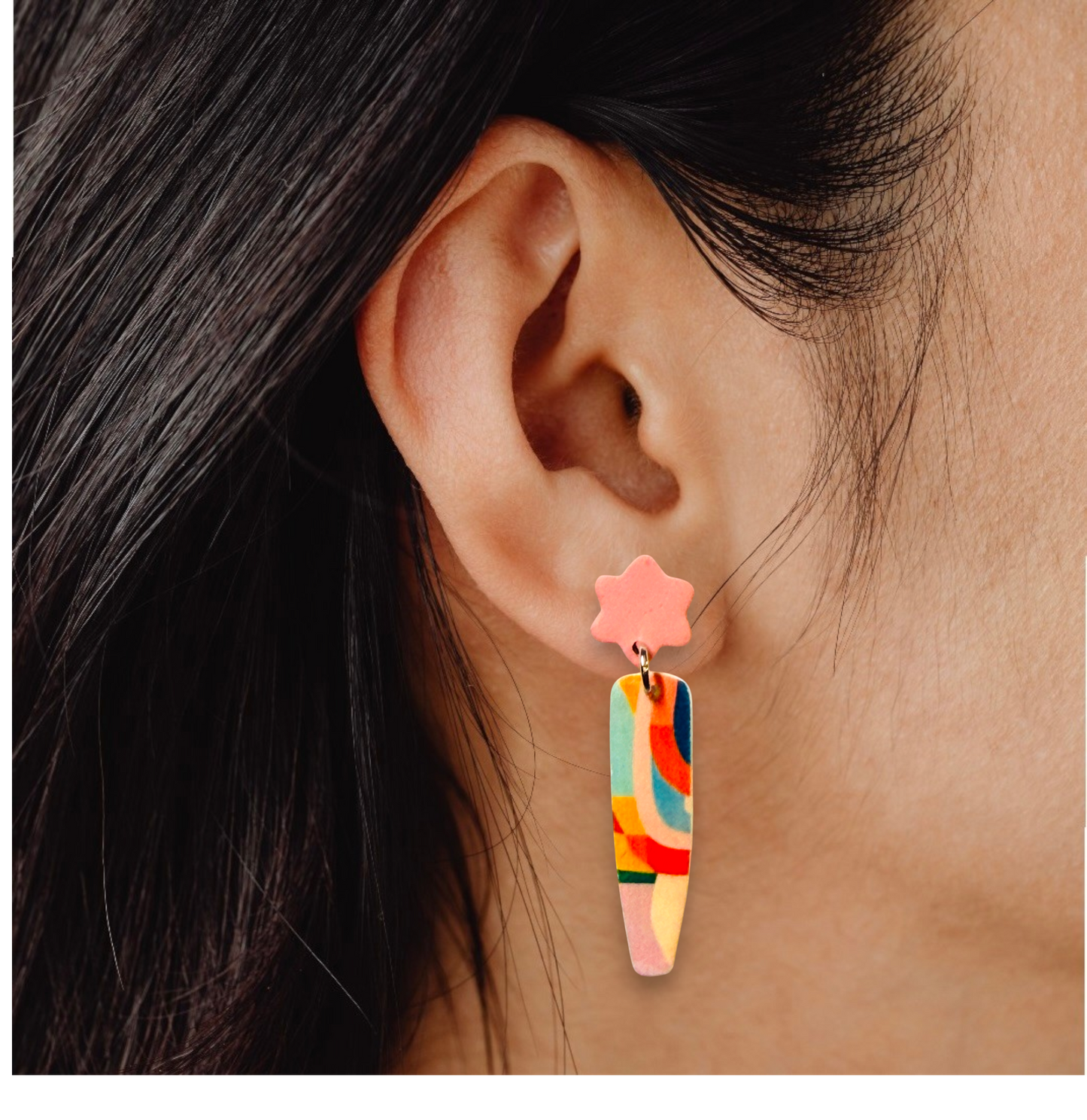 Colorful Abstract Pattern Polymer Clay Post Earrings
