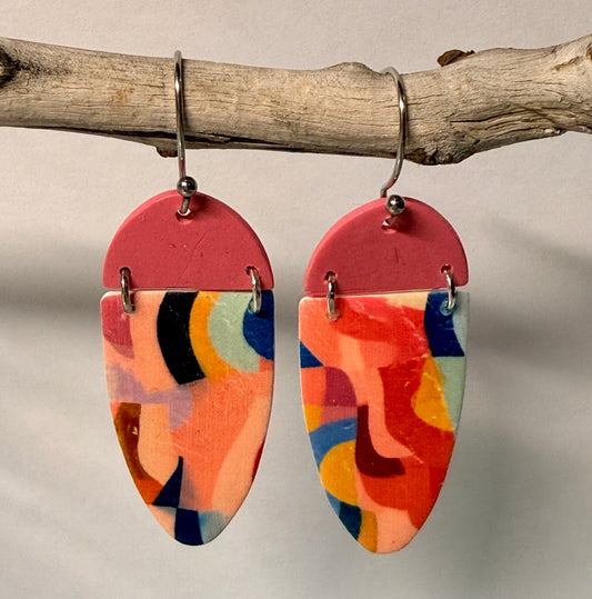 Colorful Abstract Pattern Polymer Clay Wire Earrings