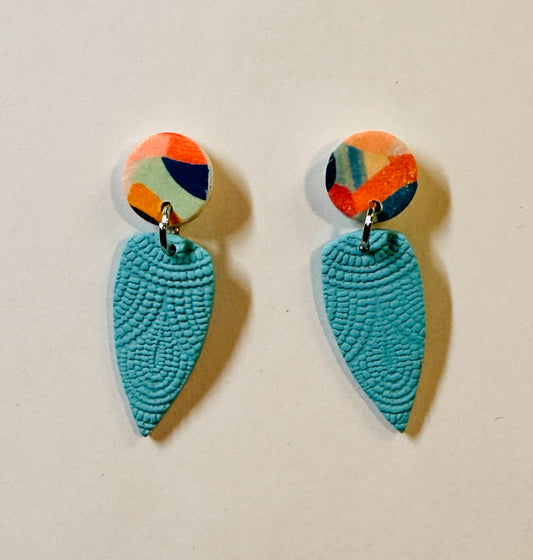 Polymer Clay Post Earrings with Aqua Drop