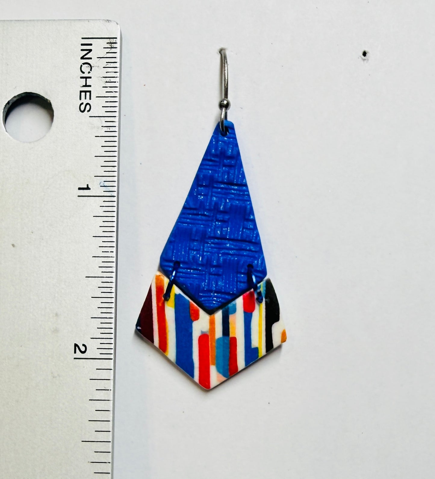 Royal Blue Abstract Pattern Two-Part Polymer Clay Wire Earrings