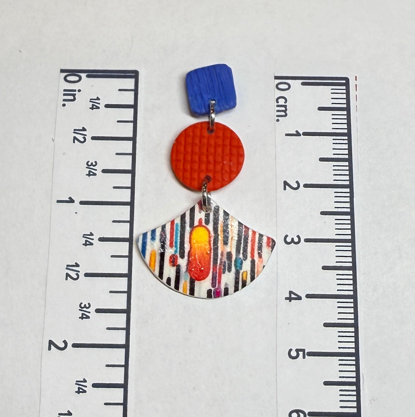 Lines and Dots Polymer Clay Colorful 3 Part Post Earrings