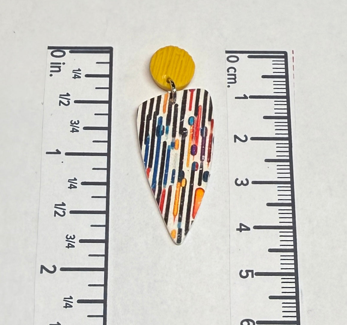 Lines and Dots Polymer Clay Colorful Post and Drop Earrings