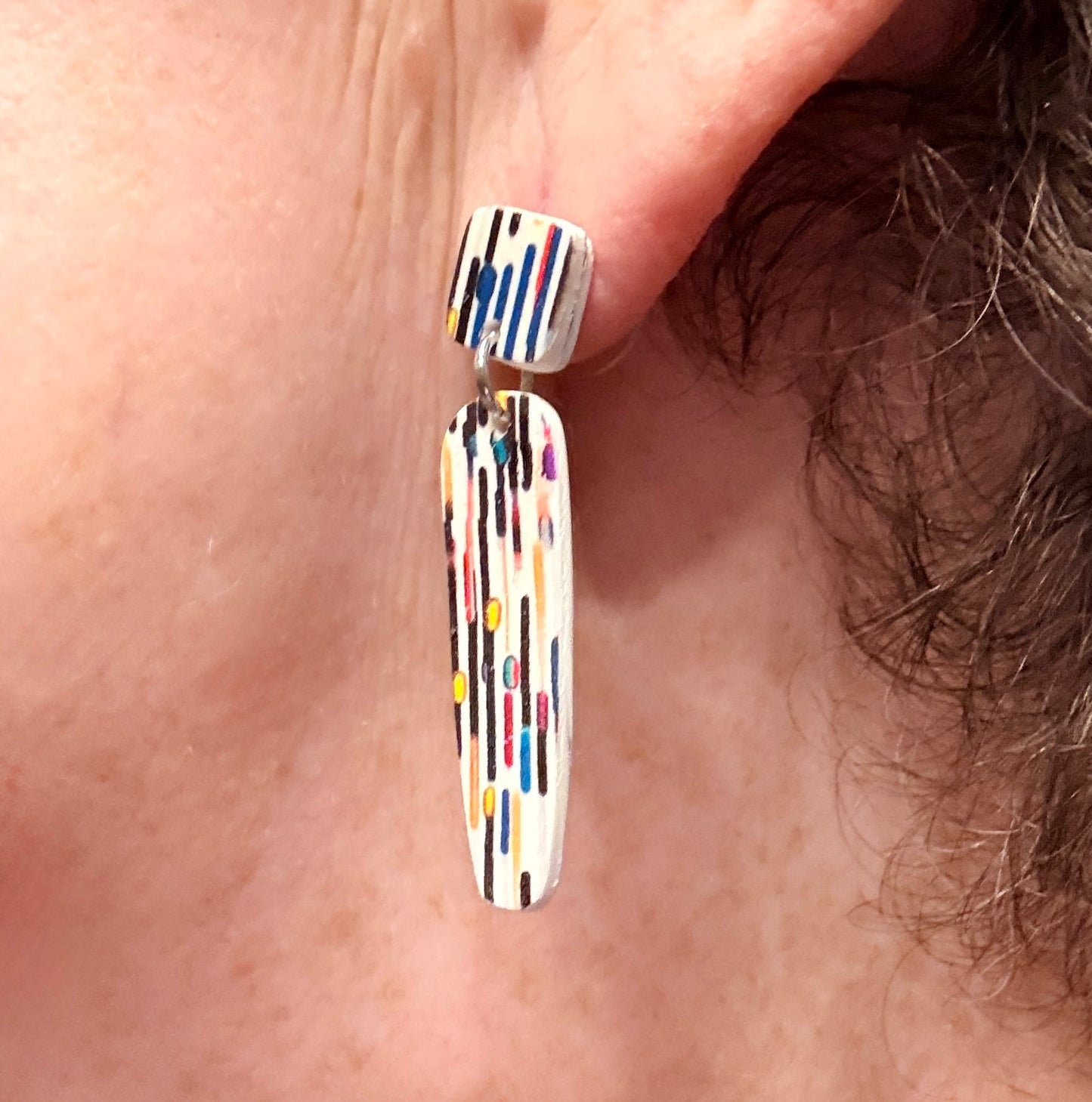 Lines and Dots Polymer Clay Colorful Post and Drop Earrings