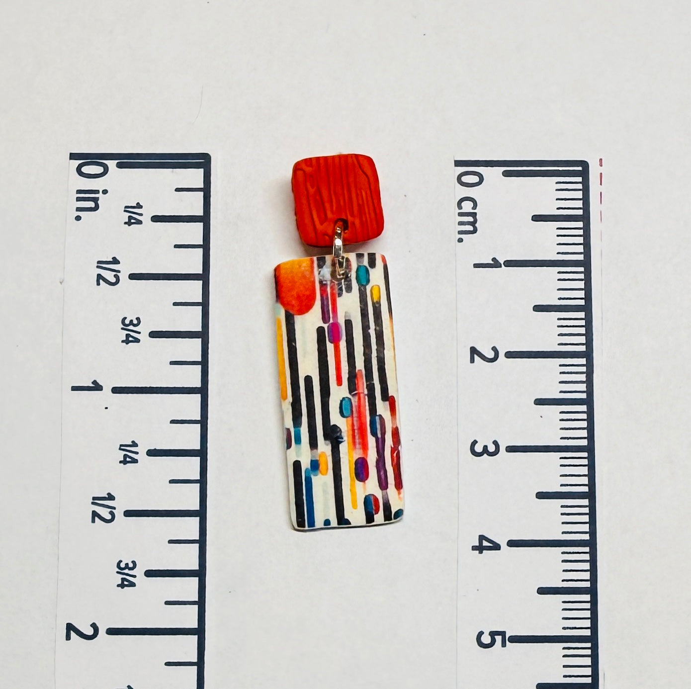 Lines and Dots Polymer Clay Colorful Post and Drop Earrings