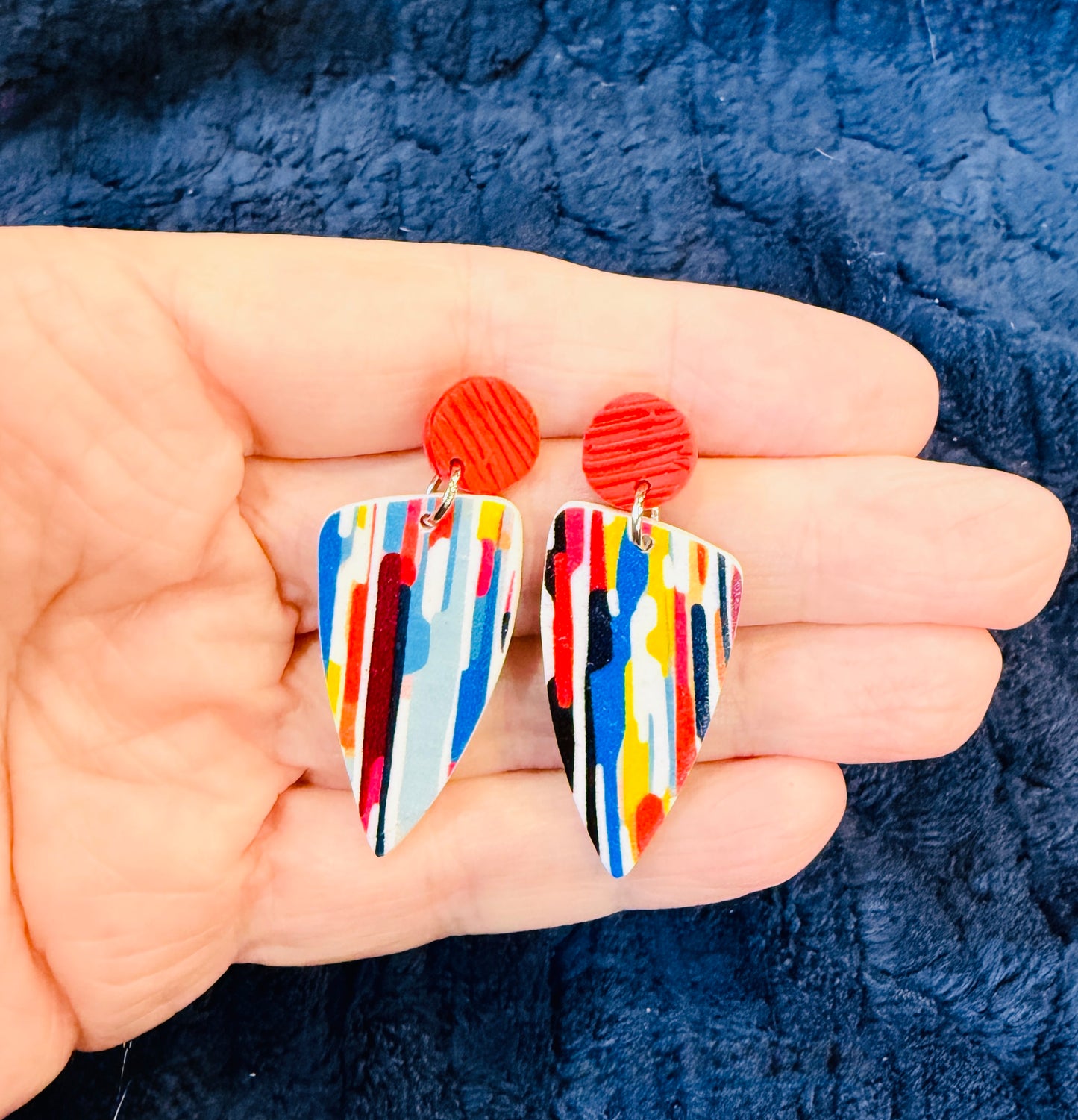 Watercolor Lines Abstract Polymer Clay Colorful Post and Drop Earrings