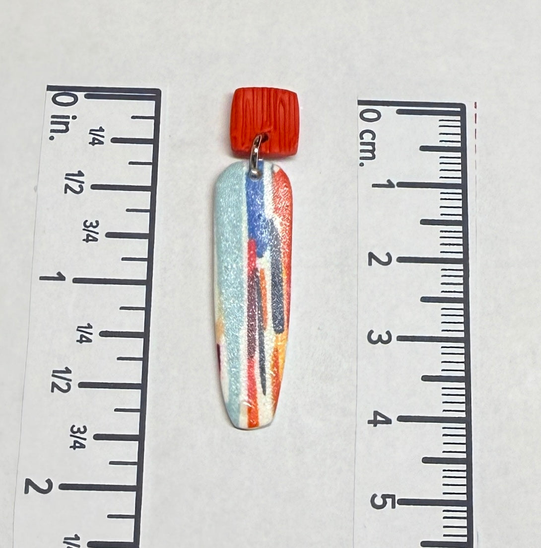 Watercolor Lines Abstract Polymer Clay Colorful Post and Drop Earrings