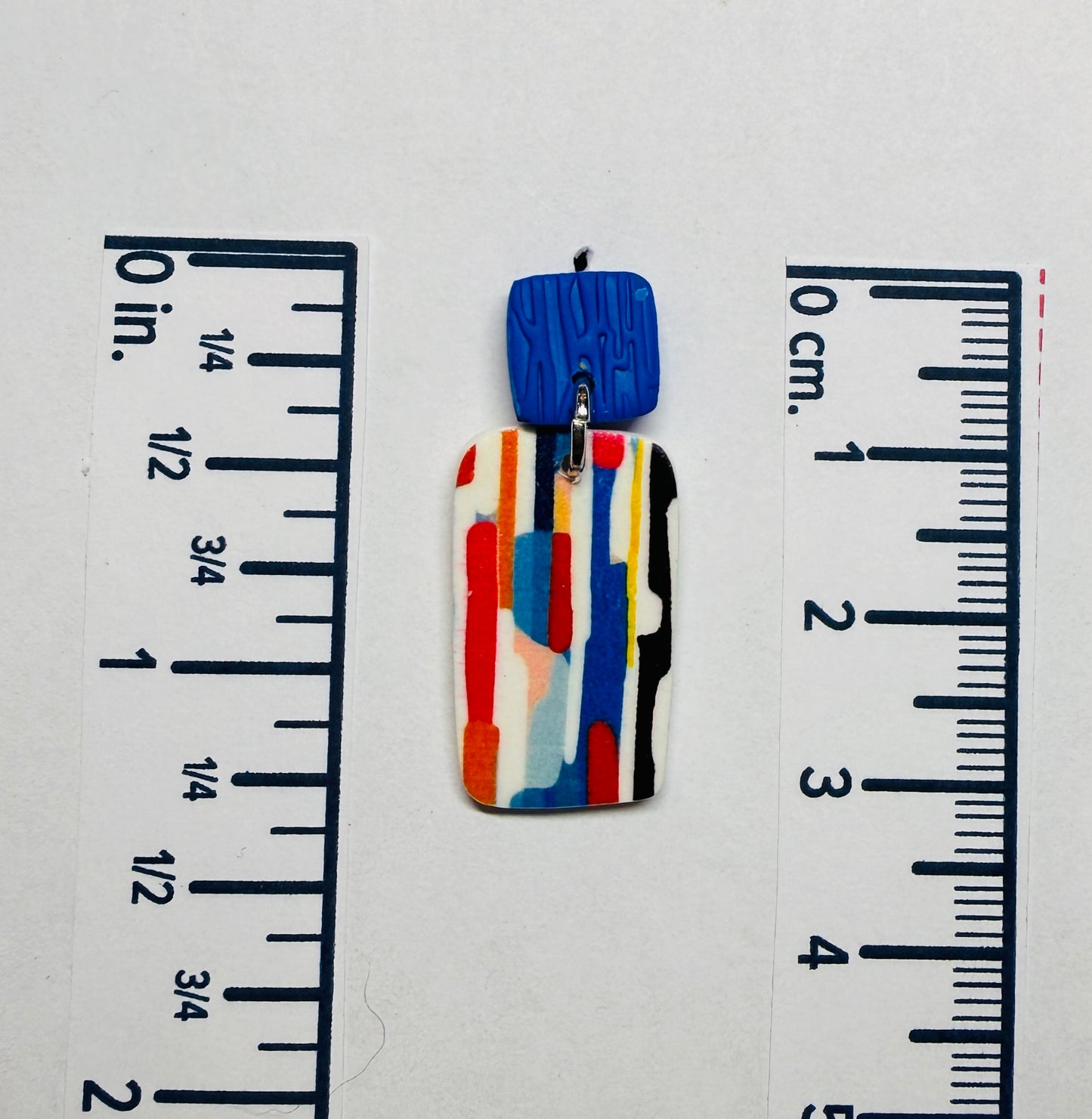 Abstract Watercolor Lines Polymer Clay Colorful Post and Rectangle Drop Earrings