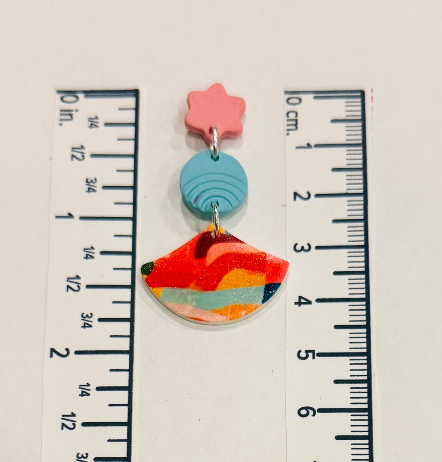 Colorful Abstract Pattern Polymer Clay 3 Part Post Earrings