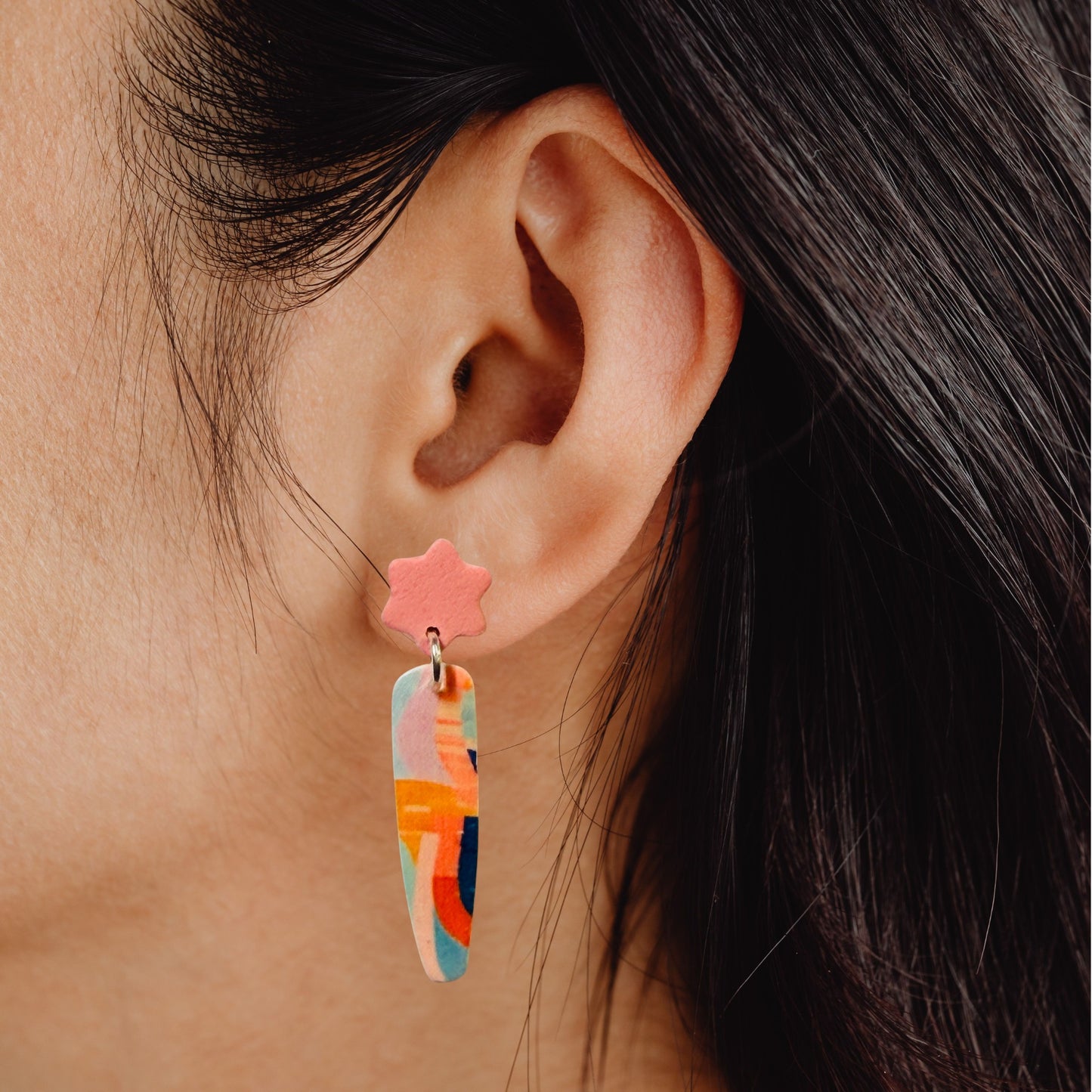 Colorful Abstract Pattern Polymer Clay Post Earrings