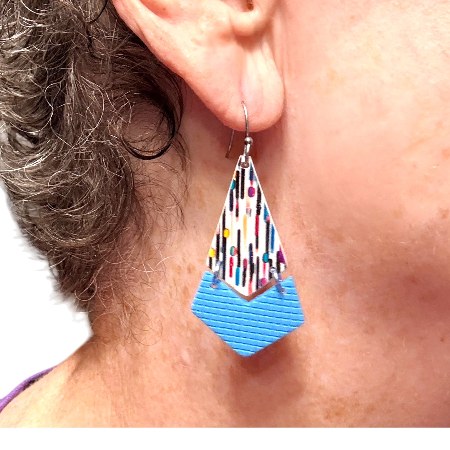 Lines and Dots Polymer Clay Arrow Wire Earrings