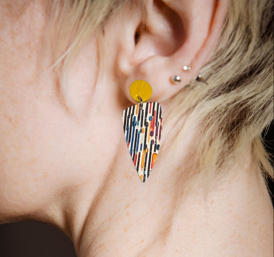 Lines and Dots Polymer Clay Colorful Post and Drop Earrings