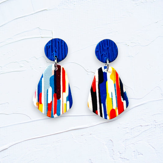 Watercolor Lines Abstract Polymer Clay Colorful Post and Drop Earrings