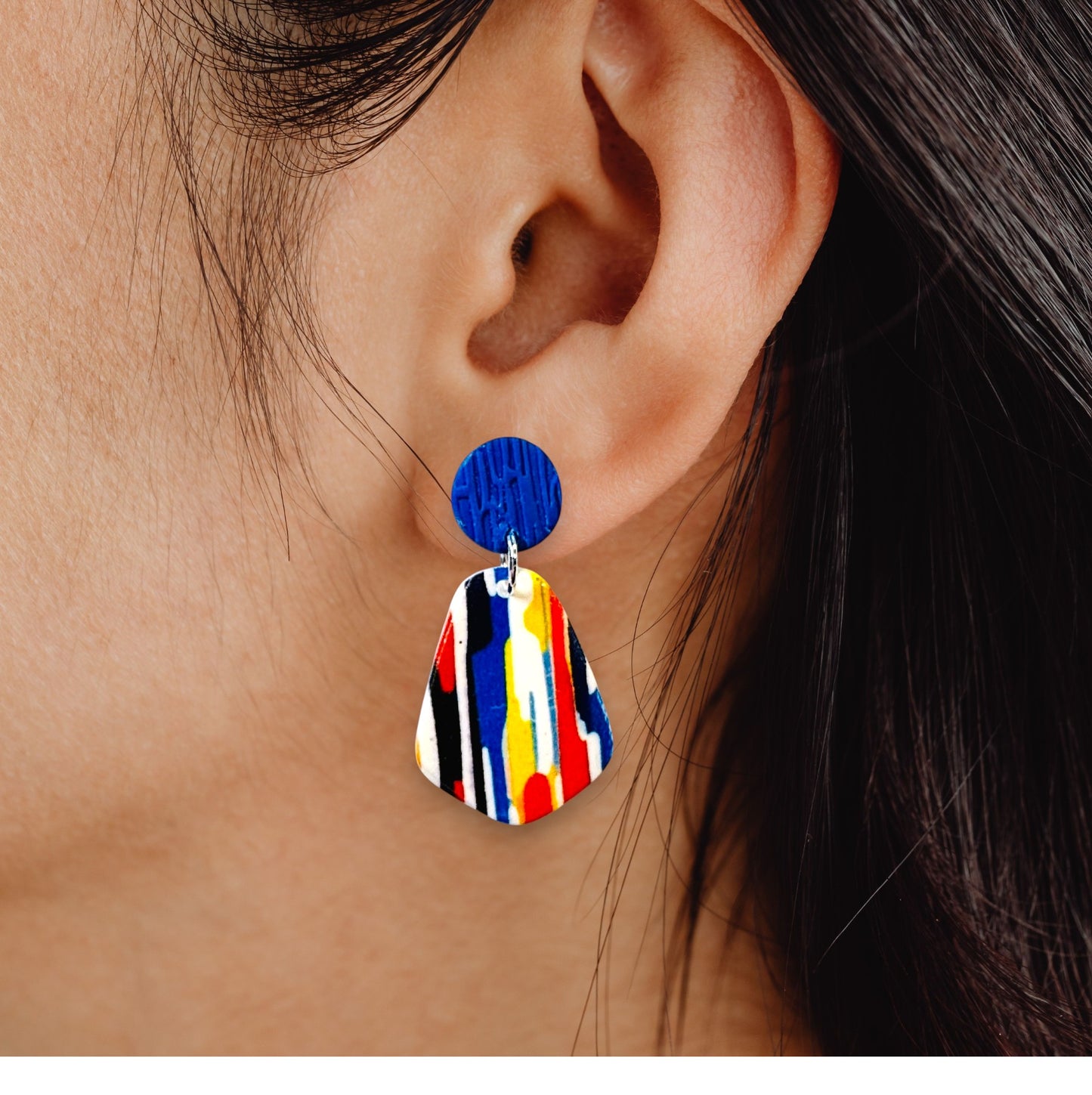 Watercolor Lines Abstract Polymer Clay Colorful Post and Drop Earrings