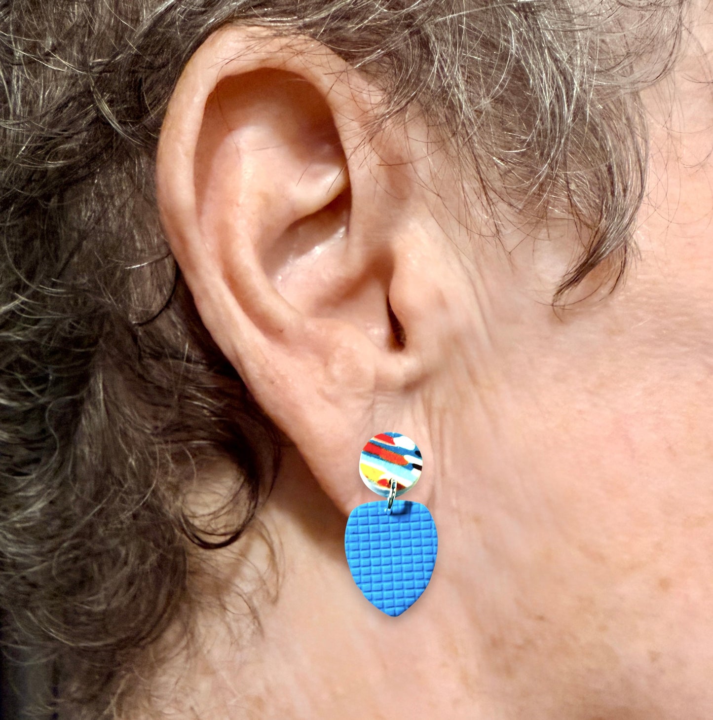 Watercolor Lines Abstract Polymer Clay Colorful Post and Drop Earrings