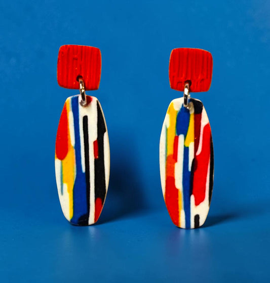 Watercolor Lines Abstract Polymer Clay Colorful Post and Drop Earrings