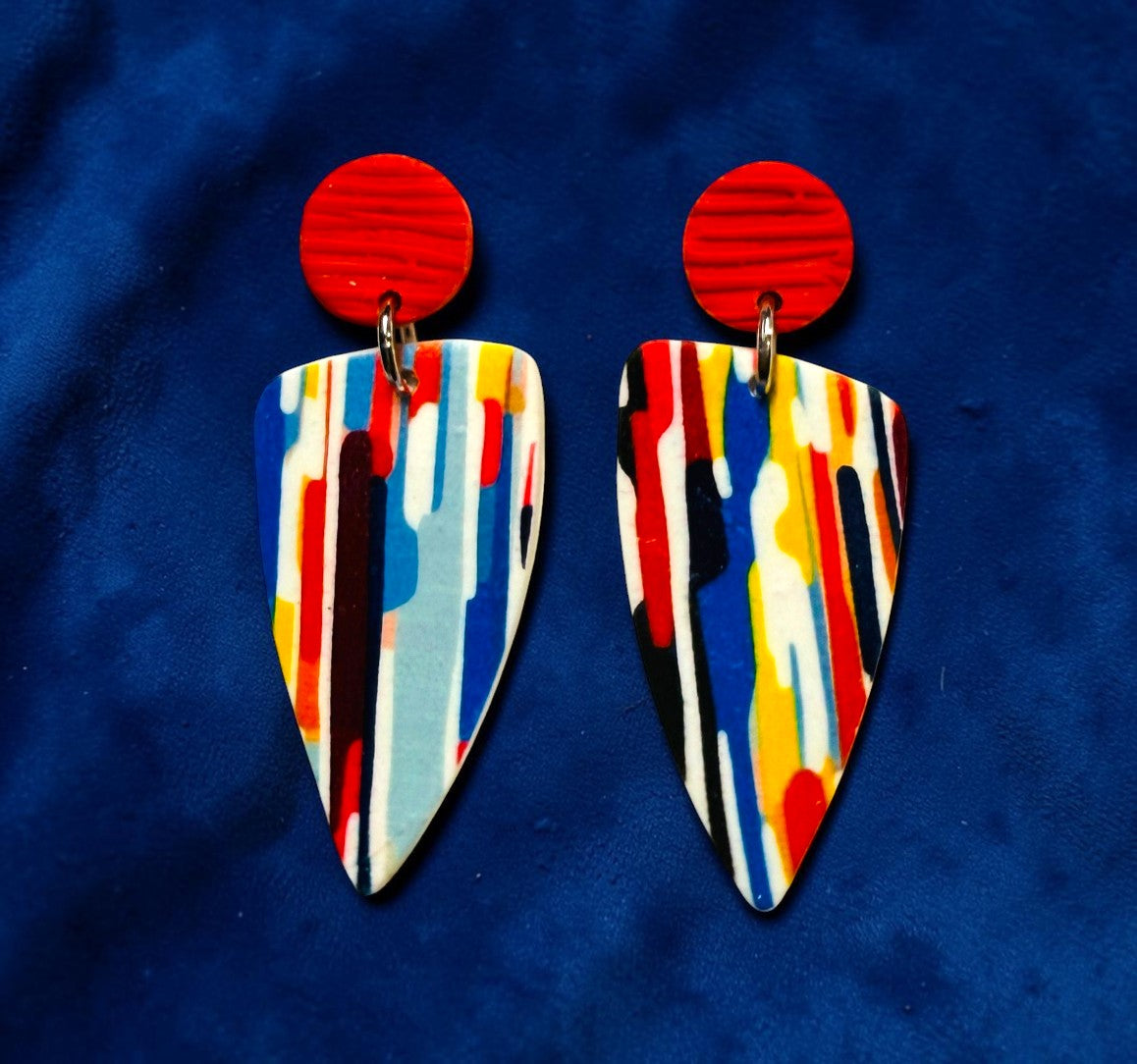 Watercolor Lines Abstract Polymer Clay Colorful Post and Drop Earrings