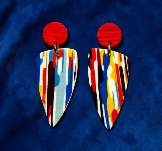 Watercolor Lines Abstract Polymer Clay Colorful Post and Drop Earrings