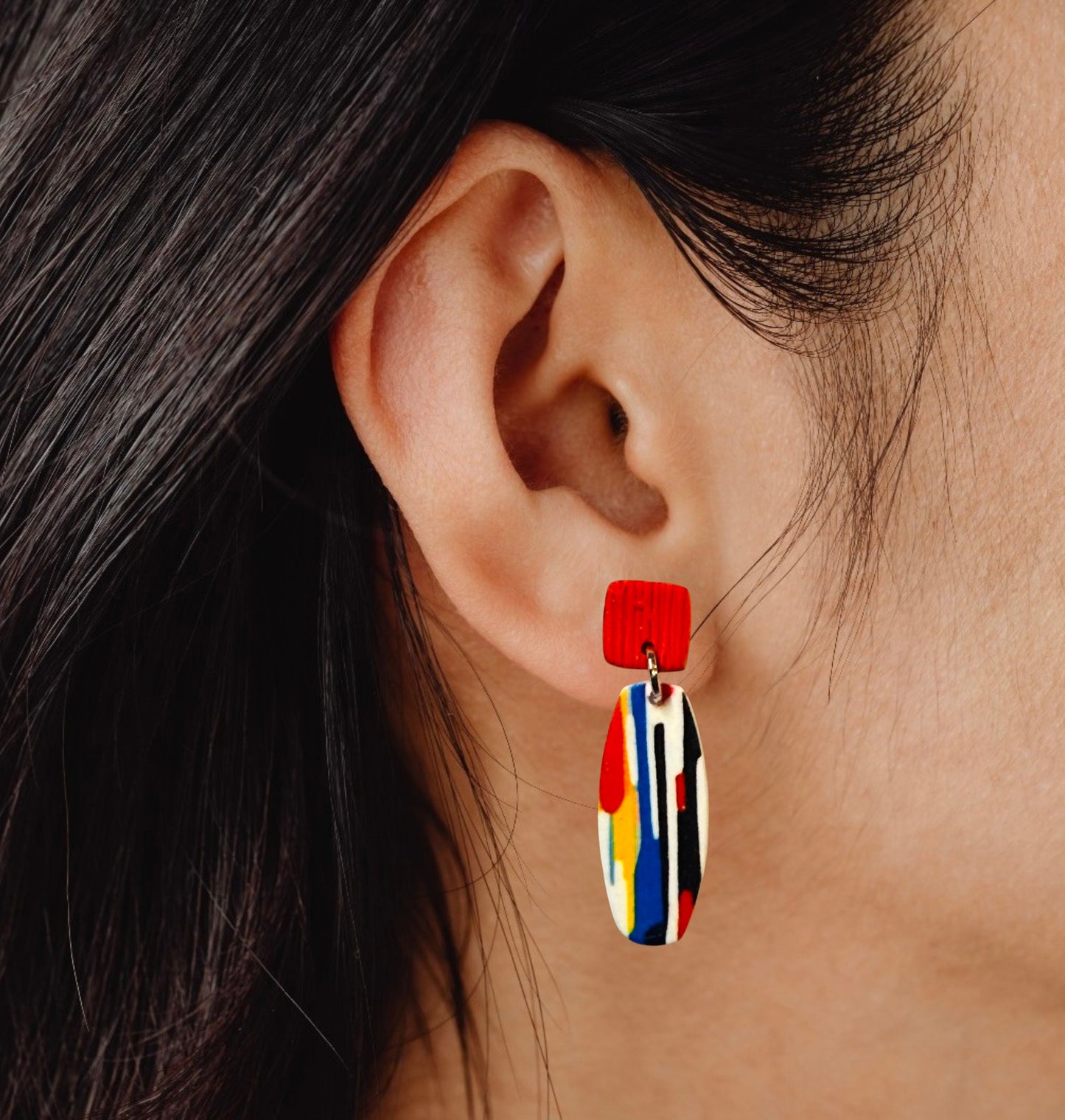 Watercolor Lines Abstract Polymer Clay Colorful Post and Drop Earrings
